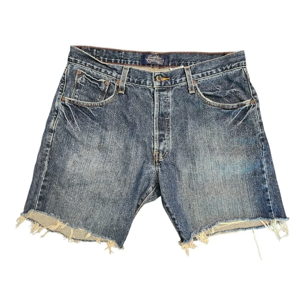 Levi Signature Low Straight Men's Jean Shorts  Sz 32 Cutoff Raw Hem‎ Distressed